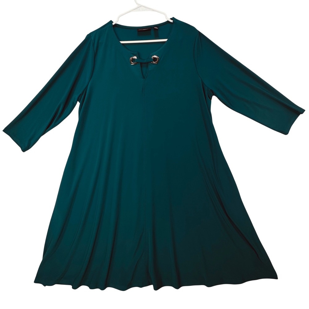 Nina Leonard Tunic Top Womens 1X Teal 3/4 Sleeve Mini Dress Business Casual